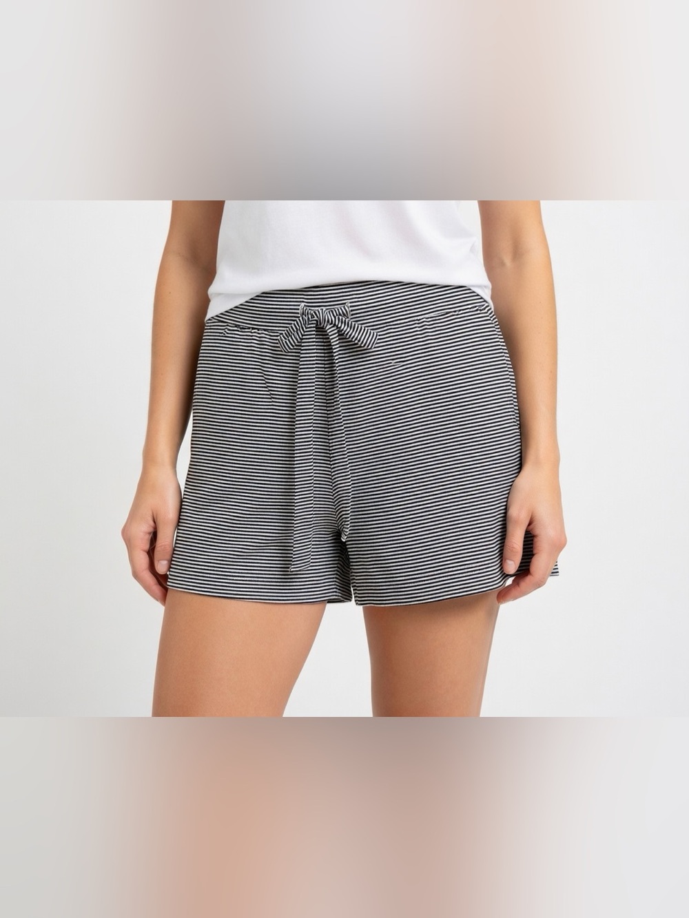 Cozy Earth Women's Bamboo Stretch-Knit Shorts - Size Medium - Black Mini Stripe
